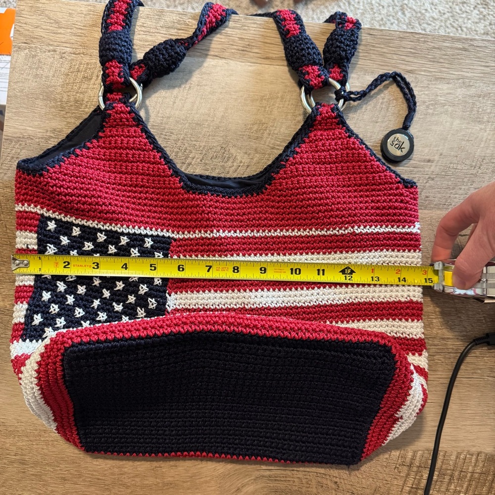 The Sak Crochet American Flag Shoulder Bag in Red, White, Navy - Picture 6 of 8